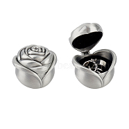 Tibetan Style Zinc Alloy Jewelry Boxes, Rose Flower Case for Small Jewelry, Rings, Earrings Storage, with Sponge Inside, Antique Silver, 5.4x4.8cm, Inner Diameter: 3.9x2.3cm(OBOX-WH0016-06)