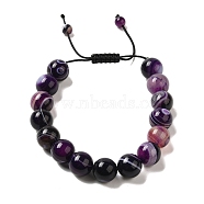 12.5mm Round Natural Purple Banded Agate(Dyed & Heated) Braided Bead Bracelets for Women Men, Inner Diameter: 2~3-1/8 inch(4.95~8.05cm)(BJEW-C060-01X)