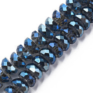 Electroplate Transparent Glass Beads Strands, Faceted, Half Round, Blue, 9x5mm, Hole: 1.6mm, about 75pcs/strand, 16.14 inch(41cm)(EGLA-N002-37-F01)