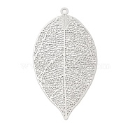 304 Stainless Steel Filigree Pendants, Etched Metal Embellishments, Leaf Charm, Stainless Steel Color, 55x29.5x0.2mm, Hole: 1.8mm(STAS-K257-01P)
