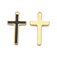 304 Stainless Steel Enamel Pendants, Real 18K Gold Plated, Cross, Black, 40x22x1.5mm, Hole: 2mm(STAS-N092-162A)