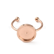 Stainless Steel Open Cuff Ring Findings, 201 Stainless Tray and Beads with 304 Stainless Steel Ring, Pad Ring Setting, Flat Round Edge Bezel Cups, Rose Gold, US Size 7 1/4(17.5mm), Tray: 10mm(FIND-WH0147-11A-KCG)