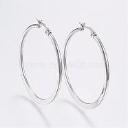 304 Stainless Steel Big Hoop Earrings, Hypoallergenic Earrings, Flat Ring Shape, Stainless Steel Color, 39~41mm, Pin: 0.7x1mm(EJEW-F105-19P)