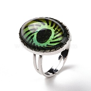 Glass Horse Eye Mood Ring, Temperature Change Color Emotion Feeling Alloy Adjustable Ring for Women, Platinum, Inner Diameter: 17.4~18.3mm(RJEW-C031-01P)
