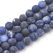 Natural Sodalite Beads Strands, Frosted, Grade A, Round, 6mm, Hole: 1mm, about 63pcs/strand, 15.5 inch(G-T106-054)