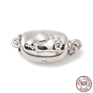 Rhodium Plated 925 Sterling Silver Bayonet Clasps, Oval with Footprint Pattern, with 925 Stamp, Real Platinum Plated, 16.5x8x5.5mm, Hole: 1.5mm(STER-G038-16P)