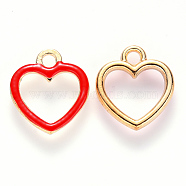 Alloy Enamel Charms, Heart, Light Gold, Red, 14x13x2mm, Hole: 2mm(ENAM-S121-042)