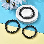 Natural Obsidian Stretch Beaded Bracelets, Round, Inner Diameter: 2-1/8 inch(5.5cm), Beads: 8~9mm(G-A185-01A)