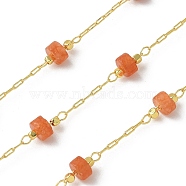 Brass Link Chains, with Natural Red Aventurine Beads, Ion Plating(IP), Soldered, Real 18K Gold Plated, with Spool, 10.5x4.5mm, 10m/roll(CHC-C009-02G-02)