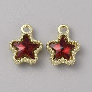 Glass Pendants, with Light Gold Alloy Finding, Star Charms, Dark Red, 13x10.5x4mm, Hole: 2mm(GLAA-TAC0004-07LG-A04)