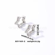 French Romantic Brass Hollow Star Hoop Earrings with Luxurious Fashionable Style, Platinum, 22x5mm(OY0196)