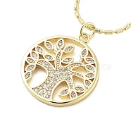 Brass Micro Pave Clear Cubic Zirconia Pendant Necklaces for Women, Real 18K Gold Plated, Tree of Life, 16.81 inch(42.7cm), pendant: 22x20mm(NJEW-M009-04G-A)