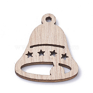Undyed Wooden Pendants, Bell with Star, BurlyWood, 30.5x24.5x2mm, Hole: 2mm(X-WOOD-S040-25)