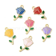 Eco-friendly Alloy Enamel Pendants, Rose Flower Charm, for Valentine's Day, Mixed Color, 23x13x2.5mm, Hole: 2mm(PALLOY-M212-18G)
