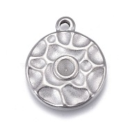 304 Stainless Steel Pendant Rhinestone Settings, Textured, Flat Round, Stainless Steel Color, Fit For 3mm Rhinestone, 18x15x2.5mm, Hole: 1.6mm(STAS-F249-43P)