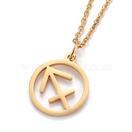 304 Stainless Steel Pendant Necklaces, with Lobster Claw Clasps, Constellation/Zodiac Sign, Golden, Sagittarius, 19.48 inch(49.5cm)(NJEW-Z004-08G)