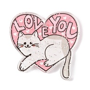 Cat Theme Acrylic Pendants, Heart, 34x35x2.5mm, Hole: 1.7mm(MACR-U003-03F)