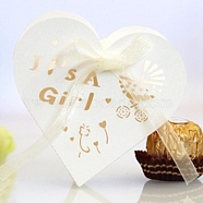Paper Candy Boxes, with Ribbon, Bakery Box, Baby Shower Gift Box, hEART, Floral White, 9.5x9.5x3cm(CON-WH0079-58F)