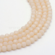 Opaque Solid Glass Bead Strands, Faceted(32 Facets) Round, Bisque, 6mm, Hole: 1mm, about 100pcs/strand, 24 inch(GLAA-R166-6mm-02D)