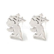 Rack Plated Cupid Angel Brass Stud Earrings for Women, Lead Free & Cadmium Free, Long-Lasting Plated, Matte Silver Color, 12x10mm(EJEW-Z048-05P)