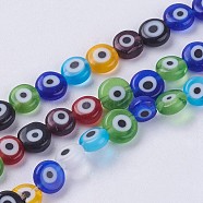 Handmade Evil Eye Lampwork Beads Strands, Flat Round, Colorful, 6x2.5mm, Hole: 1mm, about 64pcs/strand, 13.7 inch(35cm)(LAMP-J089-A01)