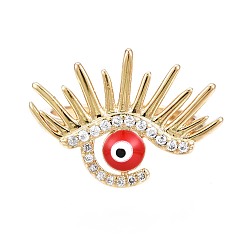 Clear Cubic Zirconia Evil Eye Wide Open Cuff Ring with Enamel for Women, Real 18K Gold Plated Brass Jewelry, Nickel Free, Red, US Size 6 1/4(16.7mm)(RJEW-N035-098B)
