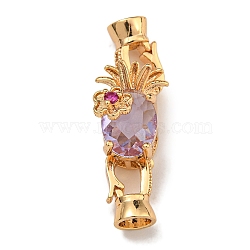 Brass Micro Pave Cubic Zirconia Fold Over Clasps, Pineapple, Real 18K Gold Plated, Lilac, 31x10.5x11mm, Hole: 4mm(KK-U037-26G-01)