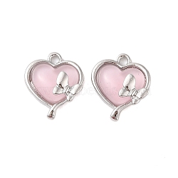 Alloy & Resin Pendants, Heart Charms, Platinum, Pink, 17x14x7mm, Hole: 1.6mm(FIND-Z053-04B-05)