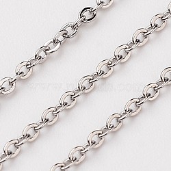 304 Stainless Steel Cable Chains, Soldered, Flat Oval, Stainless Steel Color, 1.5x1.2mm(CHS-L015-43)