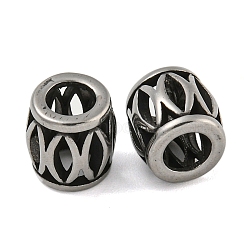 Retro Hollow 304 Stainless Steel European Beads, Large Hole Beads, Column with Horse Eye, Antique Silver, 8x8mm, Hole: 4mm(STAS-B071-16AS)