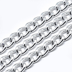 Aluminium Curb Chains, with Spool, Unwelded, Silver, 12x9x2mm, about 65.61 Feet(20m)/roll(CHA-T001-25S)