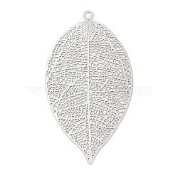 304 Stainless Steel Filigree Pendants, Etched Metal Embellishments, Leaf Charm, Stainless Steel Color, 55x29.5x0.2mm, Hole: 1.8mm(STAS-K257-01P)