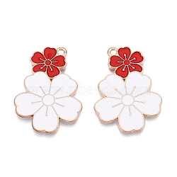 Alloy Enamel Pendants, Light Gold, Lead Free & Cadmium Free, Flower Charm, FireBrick, 35x25x1.5mm, Hole: 2mm(ENAM-T020-37C-RS)