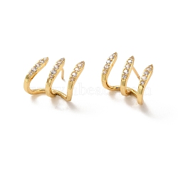 Clear Cubic Zirconia Claw Stud Earrings, Long-Lasting Plated Brass Jewelry for Women, Cadmium Free & Lead Free, Real 18K Gold Plated, 12x15mm, Pin: 1mm(EJEW-K093-14G)