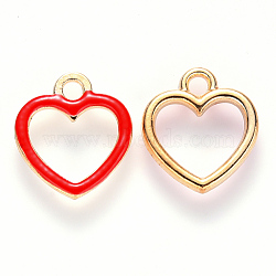 Alloy Enamel Charms, Heart, Light Gold, Red, 14x13x2mm, Hole: 2mm(ENAM-S121-042)