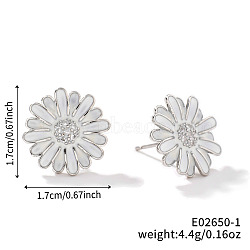 Cute Fashionable Sunflower Brass Clear Cubic Zirconia Stud Earrings for Women, Trendy and Versatile, Platinum, 17x17mm(VH7419-1)