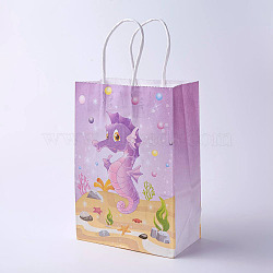 kraft Paper Bags, with Handles, Gift Bags, Shopping Bags, Ocean Theme, Rectangle, Plum, 21x15x8cm(CARB-E002-S-C04)