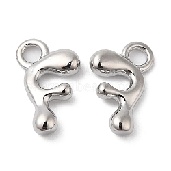 Brass Charms, Real Platinum Plated, Letter F, 13.5x7.5x2.5mm, hole: 2mm(KK-P234-13P-F)