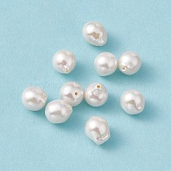 Natural Cultured Freshwater Pearl Beads, Round, Seashell Color, 7~10x7~8mm, Hole: 0.7mm(PEAR-N020-J14)