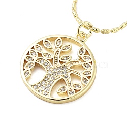 Brass Micro Pave Clear Cubic Zirconia Pendant Necklaces for Women, Real 18K Gold Plated, Tree of Life, 16.81 inch(42.7cm), pendant: 22x20mm(NJEW-M009-04G-A)