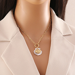 Summer Beach 304 Stainless Steel Pendant Paperclip Chain Necklaces, Shell Necklaces for Women, Golden, Fish, 17.13 inch(43.5cm), Pendant: 17~23.5x17~23mm.(STAS-Z105-07G-03)