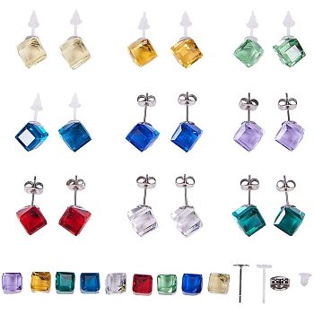 DIY Earring Making, 304 Stainless Steel Blank Peg Ear Stud Components, Glass Cabochons and Plastic Ear stud Components, Stainless Steel Color, 12x10cm