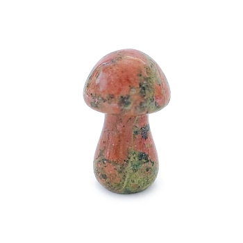 Natural Unakite Healing Mushroom Figurines, Reiki Energy Stone Display Decorations, 35mm