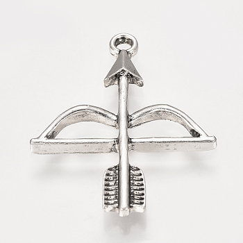 Tibetan Style Alloy Pendants, Bow and Arrow, Antique Silver, 31.5x25x3mm, Hole: 2mm
