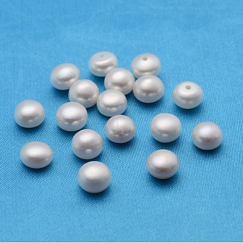Grade AA Natural Cultured Freshwater Pearl Beads, Half Drilled Hole, Half Round, White, 8~8.5x4~7mm, Hole: 1mm