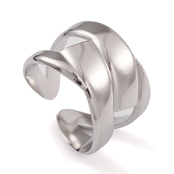 304 Stainless Steel Cuff Rings, Hollow Out Wide Band Ring for Women, Stainless Steel Color, 14.5mm, Inner Diameter: 17.4mm