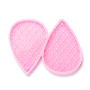 Food Grade Pendant Silicone Molds, for Earring Makings, Bakeware Tools, For DIY Cake Decoration, Chocolate, Candy Mold, Teardrop with Flower Pattern, Pink, 52.5x66x5mm, Hole: 2mm, Inner Diameter: 49x34mm