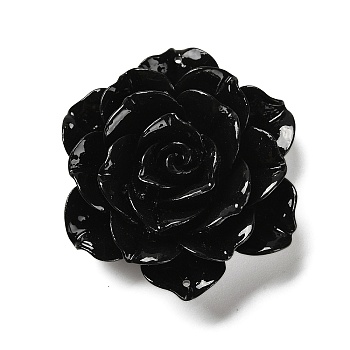 Synthetic Shell Dyed Carved Flower Connector Charms, Black, 50x45x19mm, Hole: 1.2mm