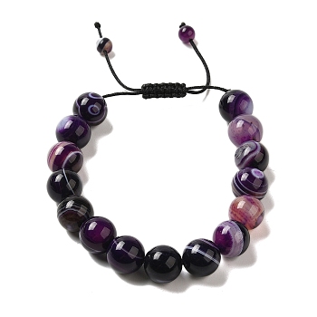 12.5mm Round Natural Purple Banded Agate(Dyed & Heated) Braided Bead Bracelets for Women Men, Inner Diameter: 2~3-1/8 inch(4.95~8.05cm)