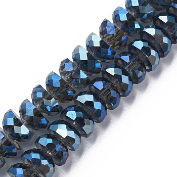 Electroplate Transparent Glass Beads Strands, Faceted, Half Round, Blue, 9x5mm, Hole: 1.6mm, about 75pcs/strand, 16.14 inch(41cm)